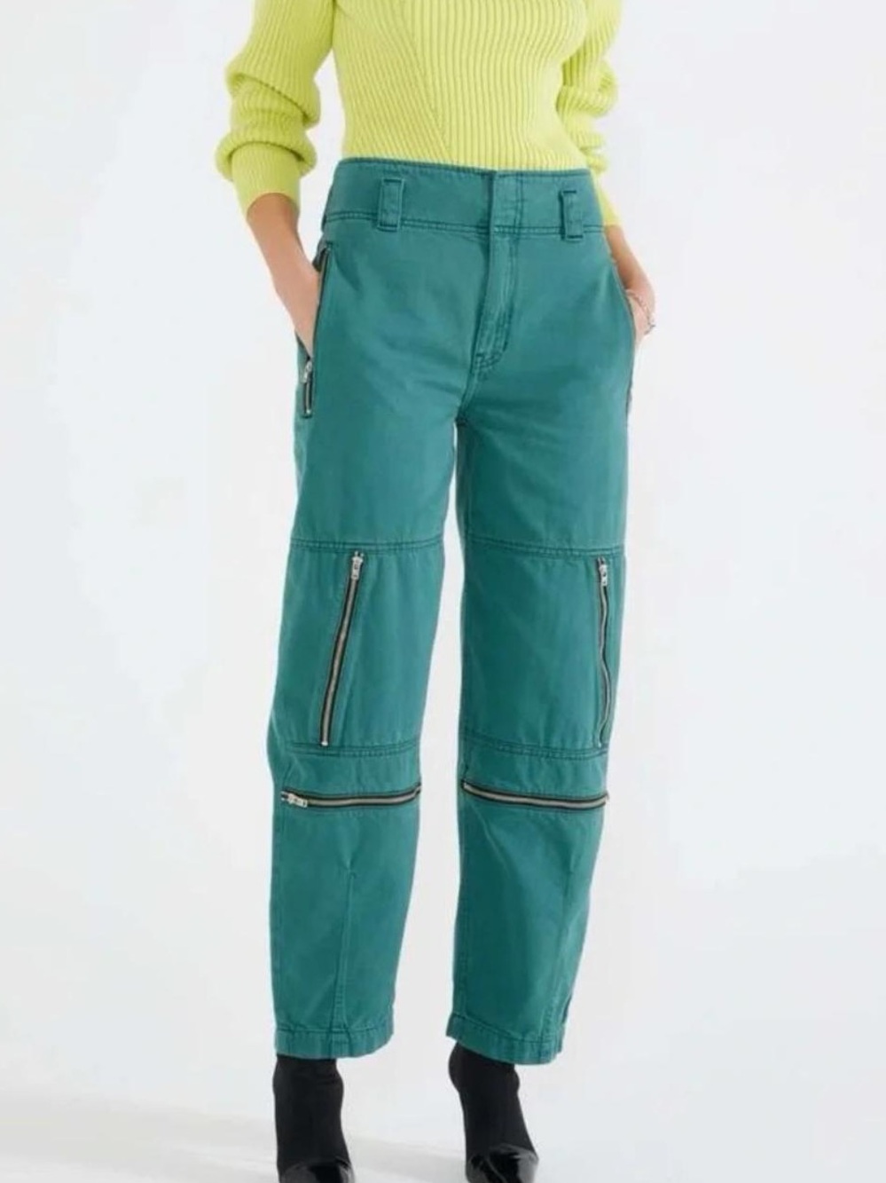 Etica green Doyle cargo high waisted pants zippered biker pants green